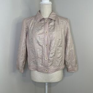 Chico's Linen Pearlized Embroidered Full Button Jacket Pink Blush Size 1